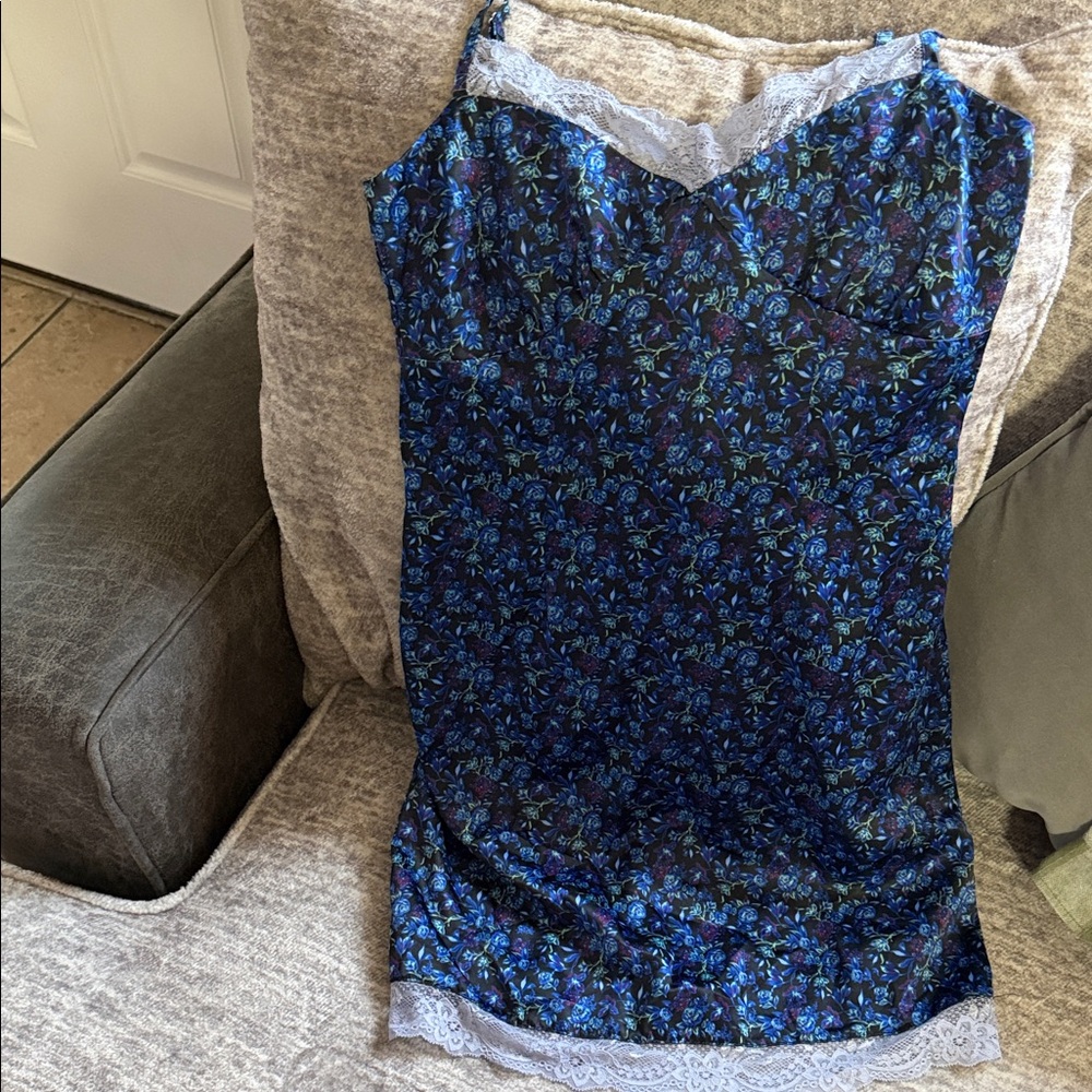 wild fable Blue Floral Lace-Trim Mini Dress